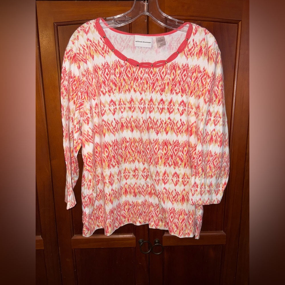 Alfred Dunner Pink and Cream Blouse